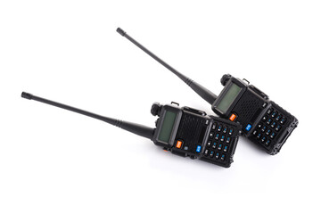 Fototapeta premium Black walkie-talkie Radio communication device isolated on white