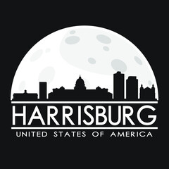 Fototapeta premium Harrisburg Full Moon Night Skyline Silhouette Design City Vector Art Logo.