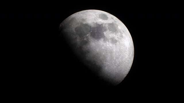 Beautiful Zooming 3d Animation of Rotating Moon. Flying to the Moon. Changing Phases. Scientific Astronomy Concept. 4k Ultra HD 3840x2160.