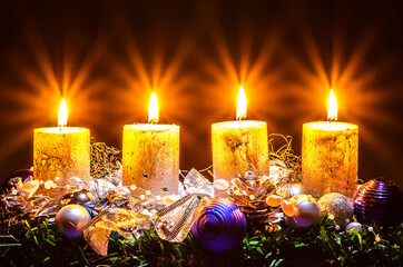 magoic stylish and glittering advent concept with burning candles