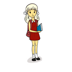 Girl, school student. Back to school. Hand drawn cartoon vector.