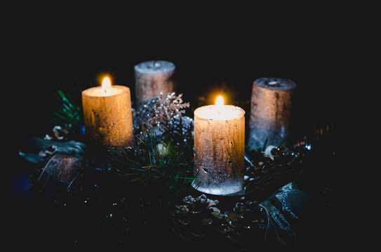 two burning candles on advent wreath