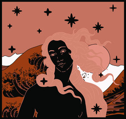 Modern vector line art Illustration or the Venus or Aphrodite Goddess  in doodle sketch style. © local_doctor