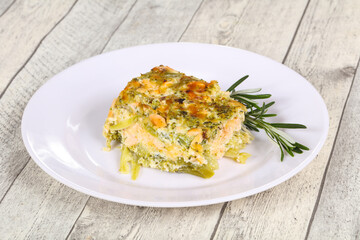 Tasty casserole with salmon and broccoli