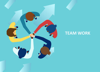 Vector of diverse women putting their hands together as a symbol of team work