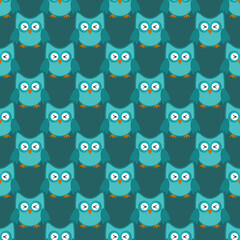 Owl stylized art seemless pattern green colors - 388097649