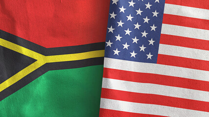 United States and Vanuatu two flags textile cloth 3D rendering