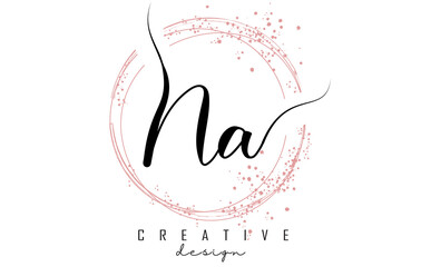 Handwritten NA N A letter logo with sparkling circles with pink glitter.