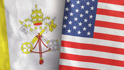 United States and Vatican two flags textile cloth 3D rendering