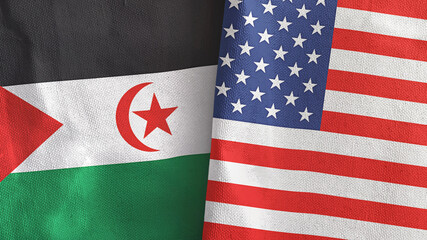 United States and Western Sahara two flags textile cloth 3D rendering