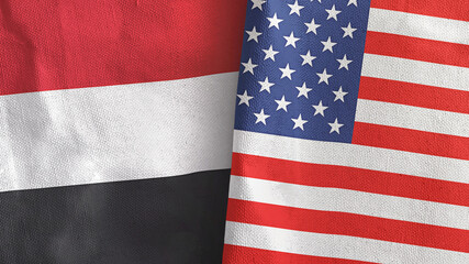 Obraz premium United States and Yemen two flags textile cloth 3D rendering