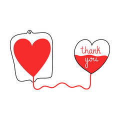 Donating blood through special bag and lettering thank you