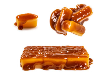 Tasty caramel candy isolated on white background.