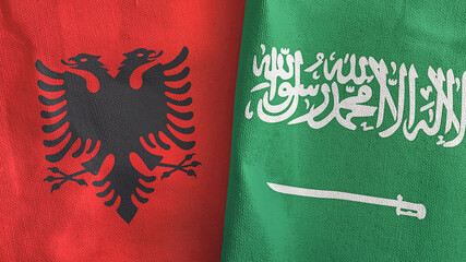 Saudi Arabia and Albania two flags textile cloth 3D rendering