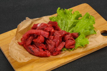 Raw beef meat sliced for cooking