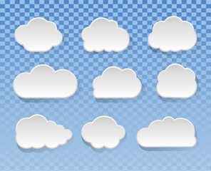 Abstract paper clouds set isolated on transparent background vector illustration.