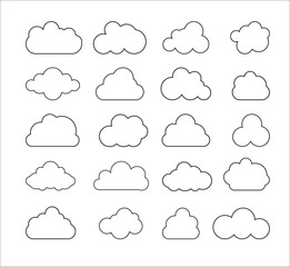Cloud outline set. Cloud line icon collection isolated on white background. Vector illustration.
