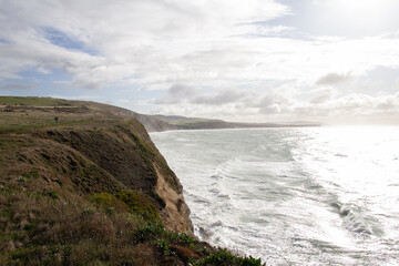 Along the cliffs from Freshwater Bay looking towards Compton Bay, Isle of Wight, England