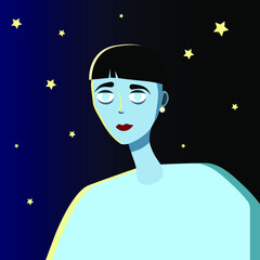 Fototapeta premium Gothic girl on the background of the starry sky. Vector image in eps format.