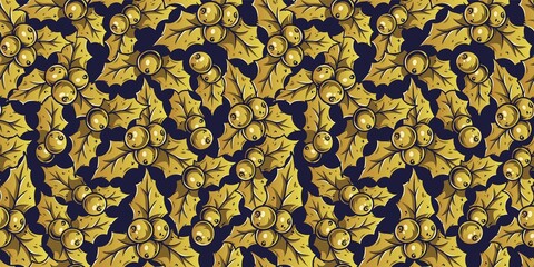 Colored seamless pattern wallpaper with decorative christmas holly for the new year holiday. Winter illustration for december party design