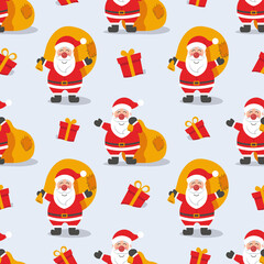 Christmas seamless pattern, vector background, Santa Claus with gifts