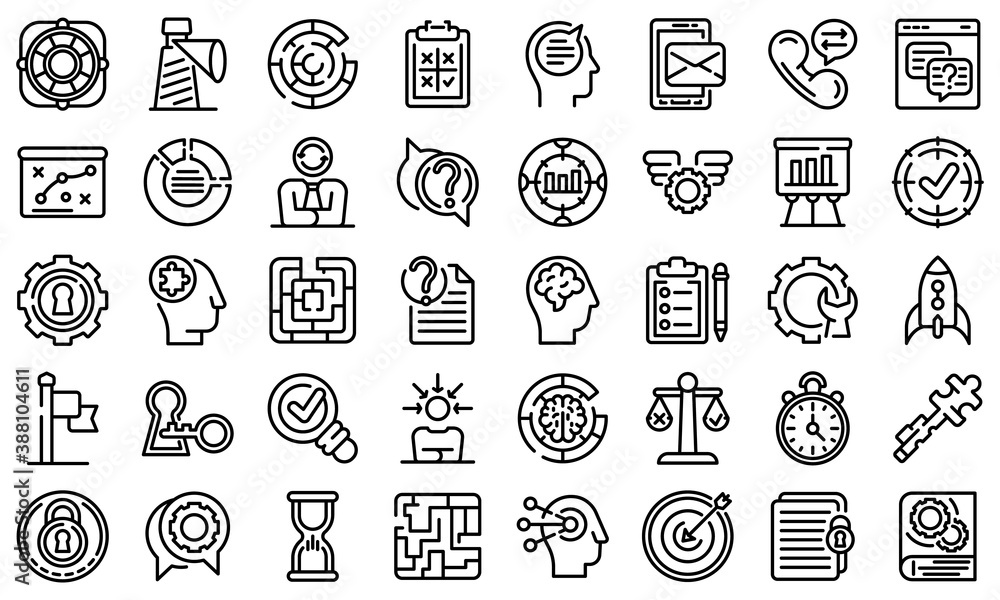 Poster problem solving icons set. outline set of problem solving vector icons for web design isolated on wh