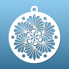 Laser cut ball, stencil for cnc cutting. Metal, wood, leather, resin , paper art, fretwork. Decorative element for Christmas tree designAbstract geometric pattern. . Vector illustration