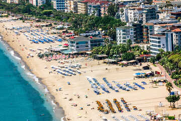 Cleopatra beach in Alanya in Turkey from the height of the mountains