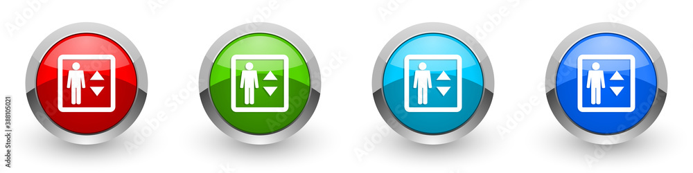 Poster elevator, lift silver metallic glossy icons, set of modern design buttons for web, internet and mobi