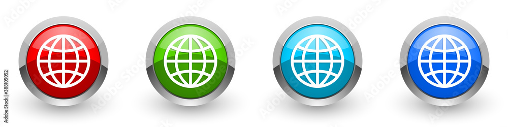 Fototapete world, globe silver metallic glossy icons, set of modern design buttons for web, internet and mobile