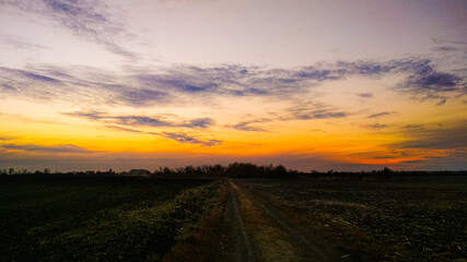 Naklejka premium sunset in the fields in the evening