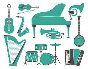Set of Music Instruments, retro style.