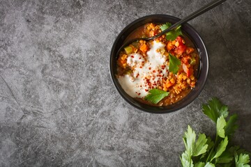 Vegan red lentil dal with greens