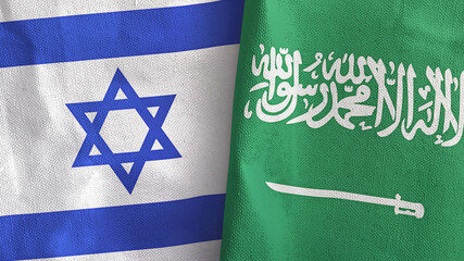 Saudi Arabia and Israel two flags textile cloth 3D rendering