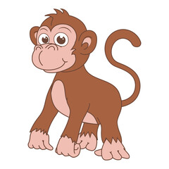 Monkey. Cute Young Ape isolated on white background. Zoo animal cartoon character. Education card for kids learning animals. Logic Games for Kids. Adorable inhabitants of safari in cartoon style.