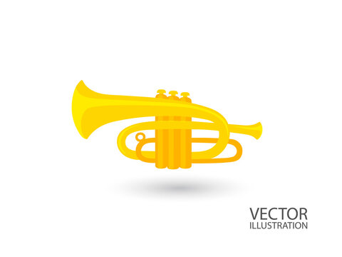 Flugelhorn trumpet cornet bugel color icon with place for text isolated on white background vector illustration.