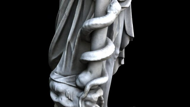 Asclepius statue rotation detail - 3D model animation on a black background