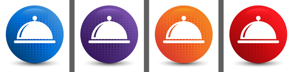 Food cover icon abstract halftone round button set