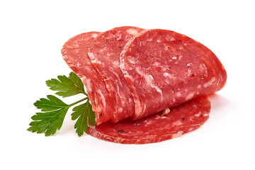 Smoked salchichon sausage, isolated on white background