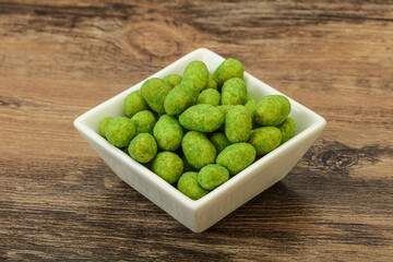Spicy wasabi peanuts in the bowl