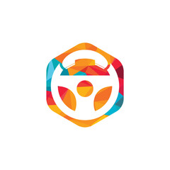Drive call vector logo design. Steering wheel and phone symbol or icon.