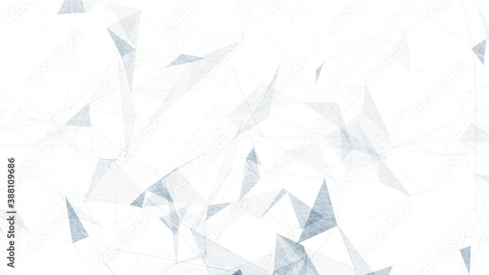 Poster abstract blue coloured network lines and textured triangles motion on white background.