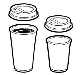 Coffee to go. Black and white linear graphic, hand drawing. Menu for cafe, restaurant, street festival, farmers market