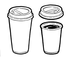Coffee to go. Black and white linear graphic, hand drawing. Menu for cafe, restaurant, street festival, farmers market