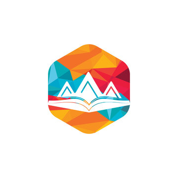 Mountain book vector logo design. Nature and bookstore symbol or icon.