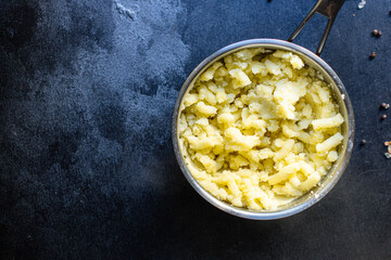 mashed potatoes vegan vegetables vegetarian side dish top view copy space for text food background rustic keto or paleo diet