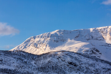 Snowy peaks of mountains in Norway