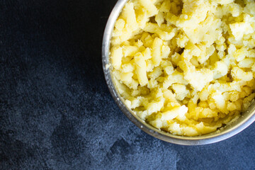 mashed potatoes vegan vegetables vegetarian side dish top view copy space for text food background rustic keto or paleo diet