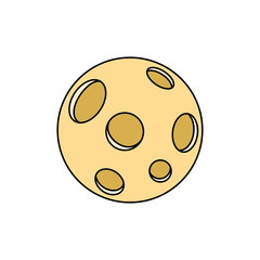 Vector cartoon Moon. Isolated magic Moon. Colorful space element with black contour on the white background.