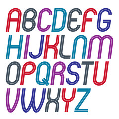 Set of vector upper case rounded delicate English alphabet letters made with white lines, can be used for logo creation in public relations business